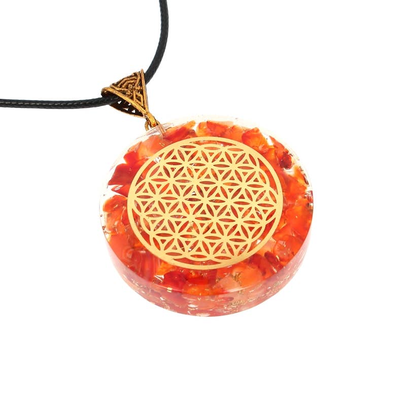 Orgonit Anhänger aus Karneol mit Blume des Lebens – 4 cm