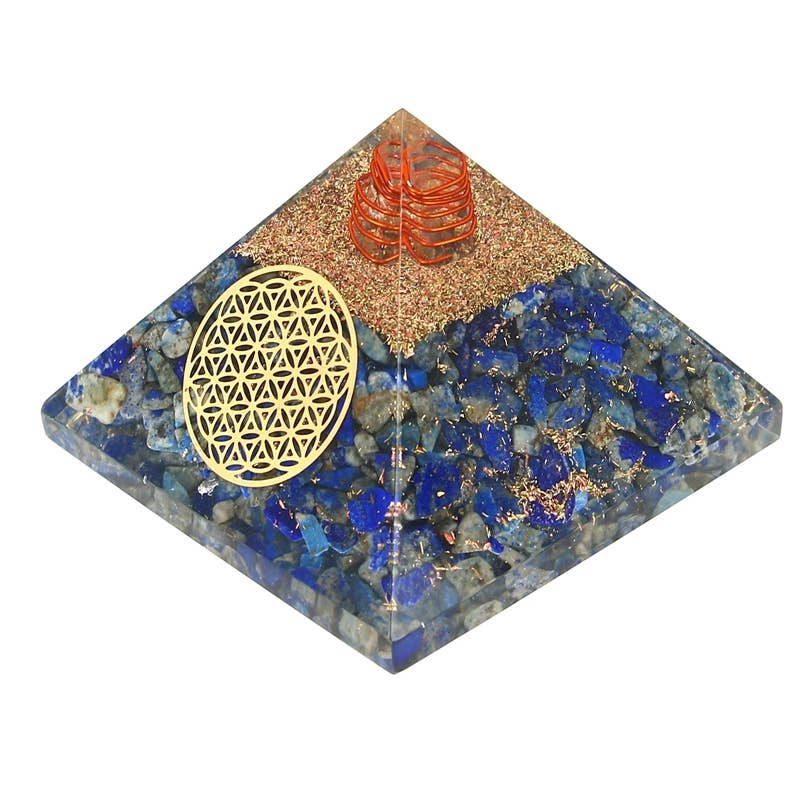 Lapis-Lazuli-Orgonit-Pyramide „Blume des Lebens“ – Harmonie und Kraft in Perfektion