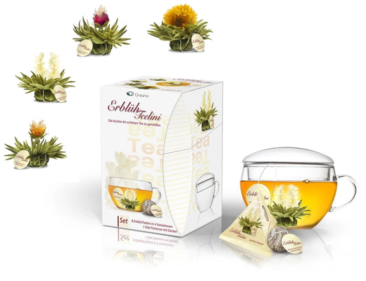 Creano ErblühTeelini Teeblumen Geschenkset mit Teeglas - Ein Blütentraum für die Sinne