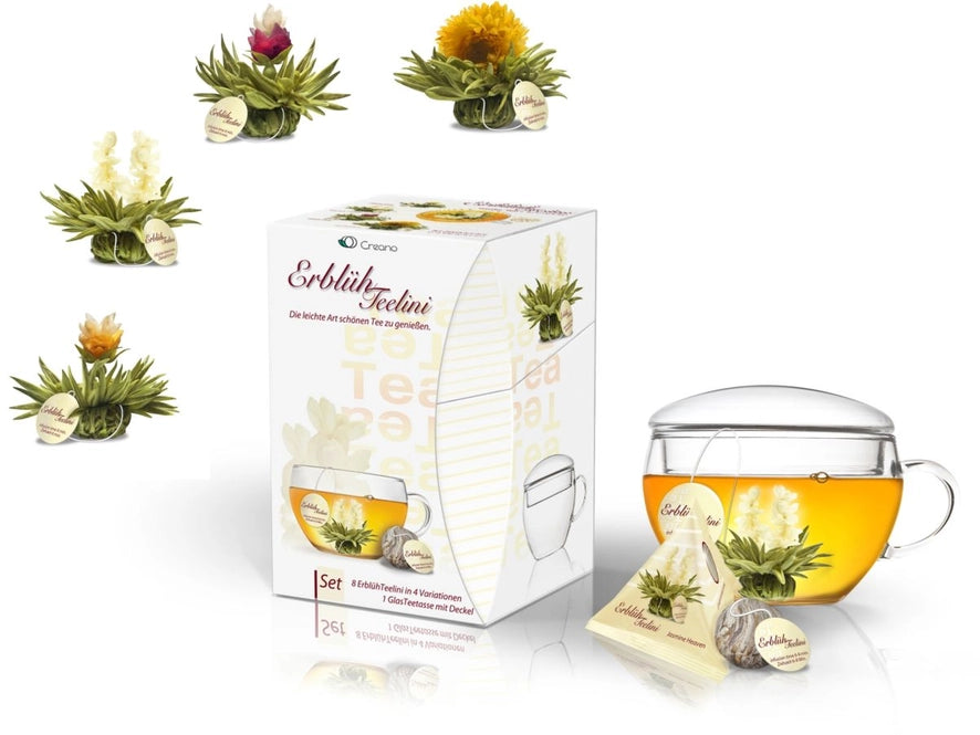Creano ErblühTeelini Teeblumen Geschenkset mit Teeglas - Ein Blütentraum für die Sinne