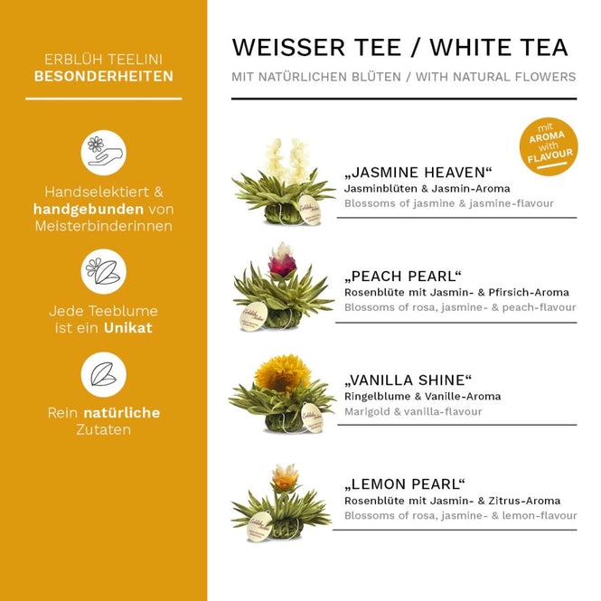 Creano ErblühTeelini Teeblumen Geschenkset mit Teeglas - Ein Blütentraum für die Sinne
