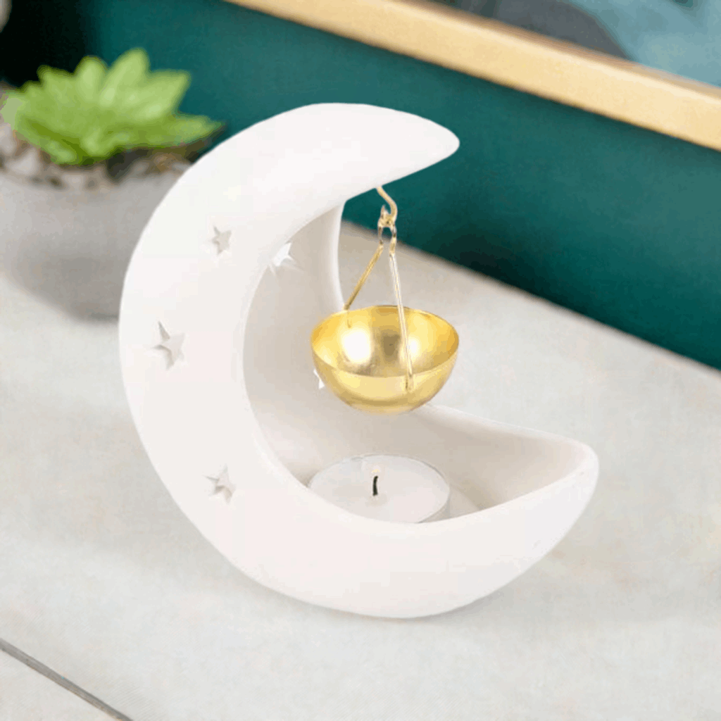 Halbmondförmiger Duftbrenner aus Keramik – mit Sterndetails