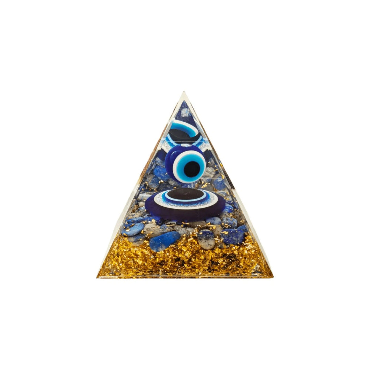 Orgonit-Pyramide mit Lapislazuli und blauem Nazar-Auge-Motiv