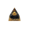 Orgonit-Pyramide mit Tigerauge, schwarzem Obsidian und goldenem Lotus-Motiv