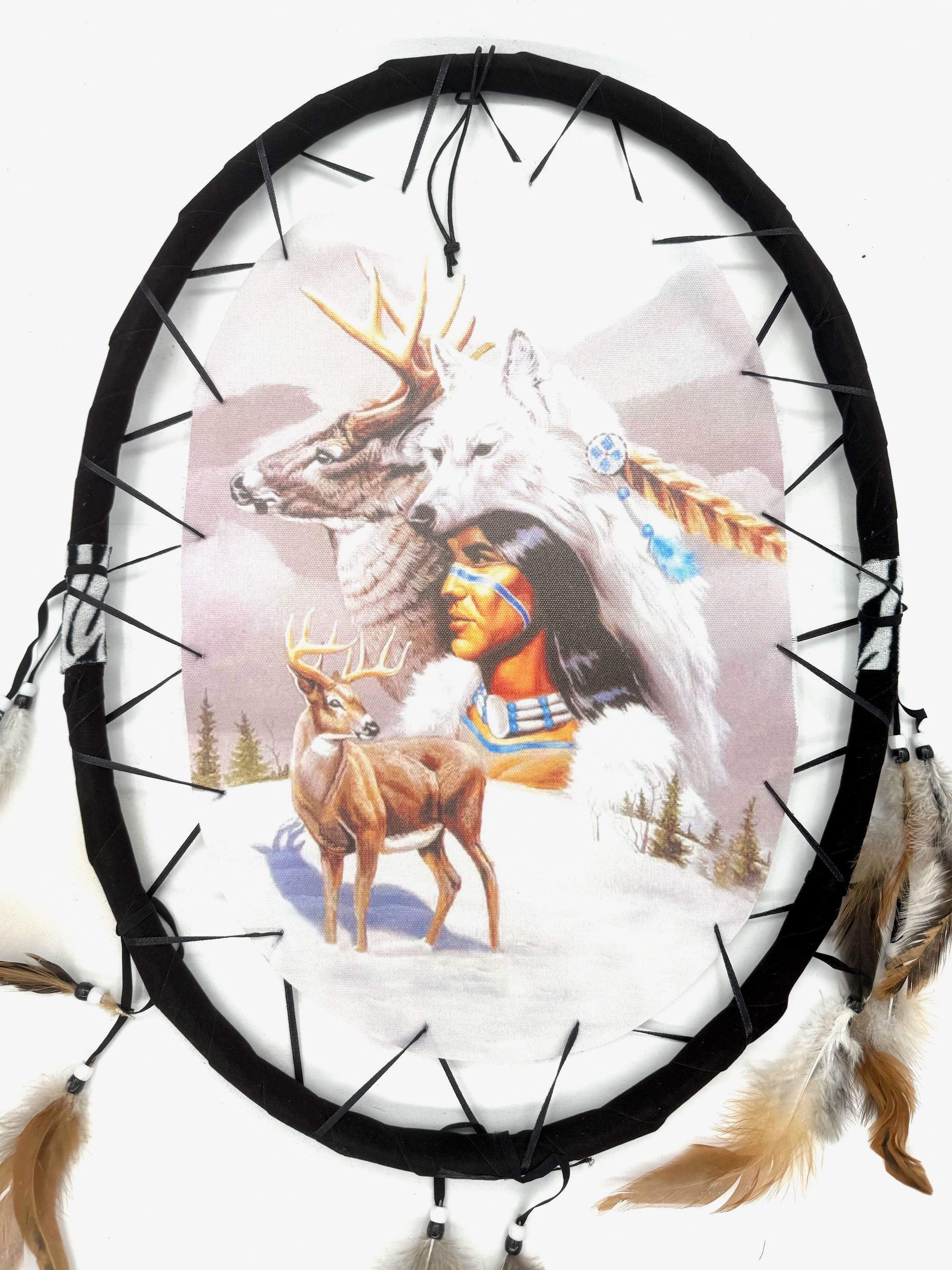 Ovaler Traumfänger – Indianer mit Hirsch
