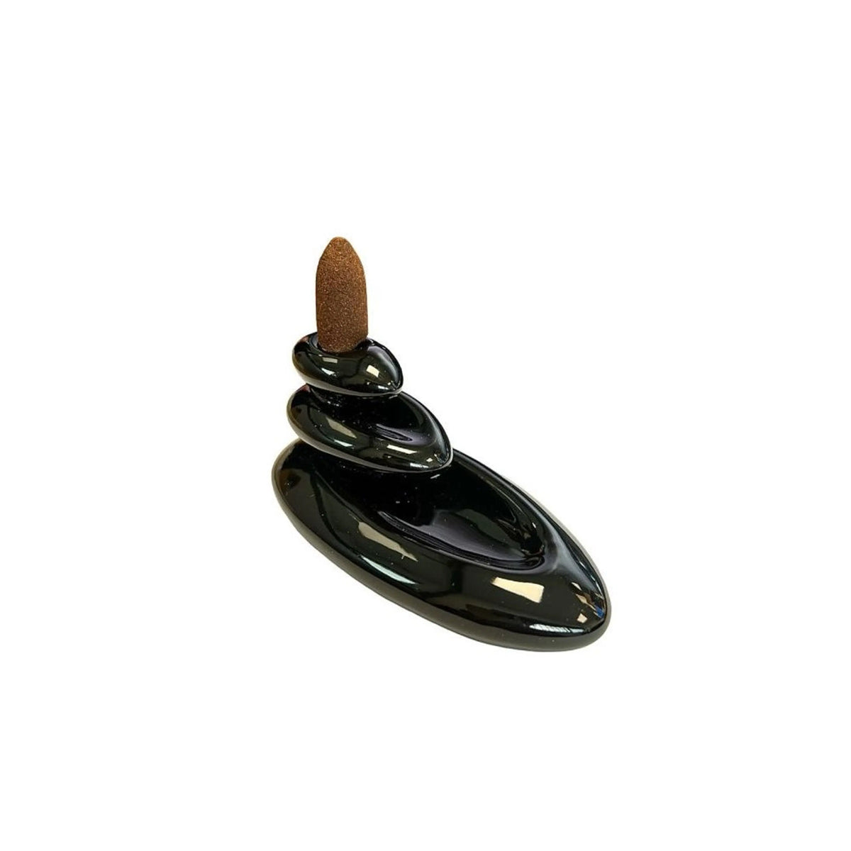 Schwarzer Keramik-Rückflussbrenner in länglicher Bootsform, 13 cm