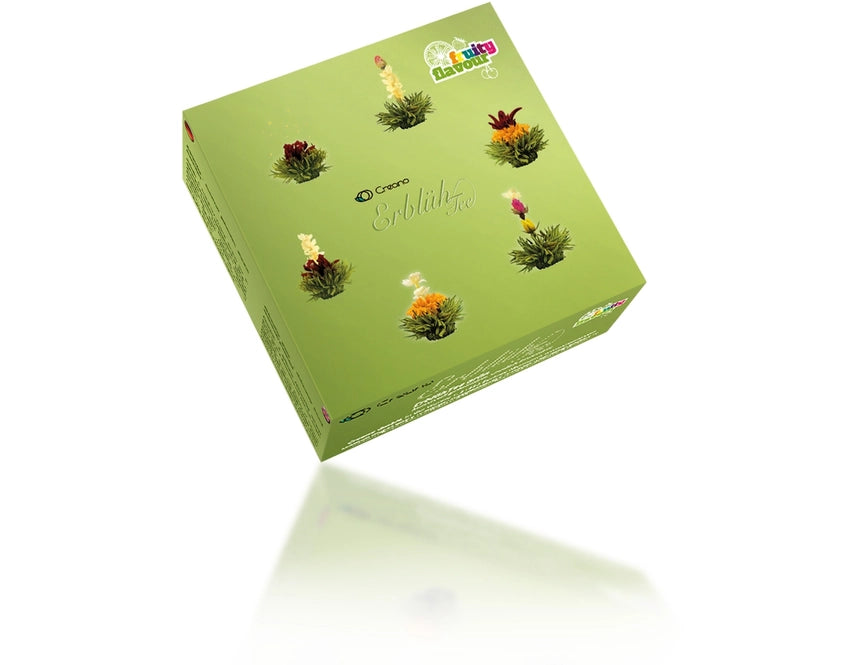 Creano Teeblumen Mix - Geschenkset Erblühtee mit Glaskanne Grüner Tee