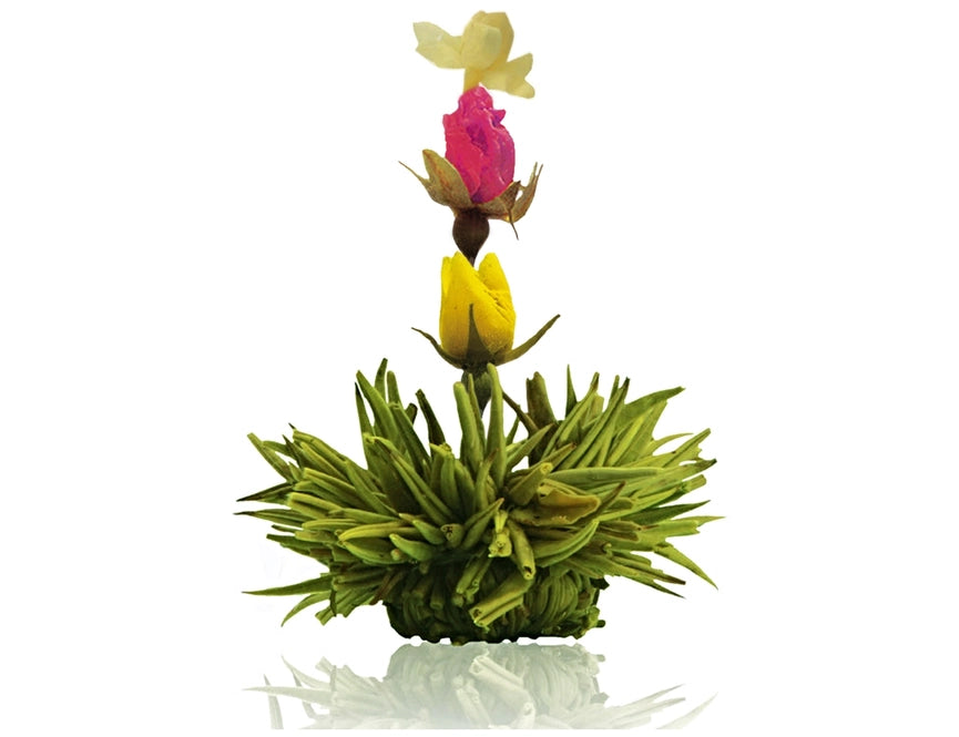 Creano Teeblumen Mix - Geschenkset Erblühtee mit Glaskanne Grüner Tee