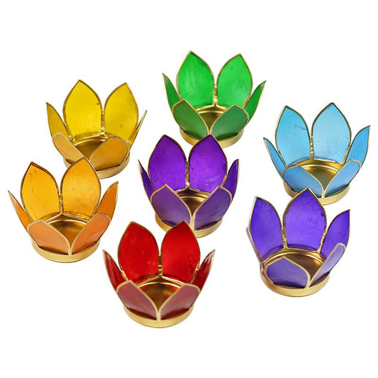 Set of 7 Lotus tealight holders small Chakra gold colored