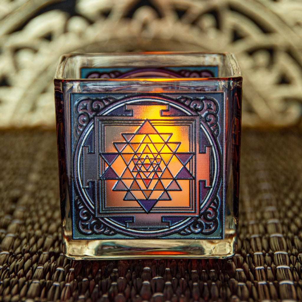 Teelichtglas Shri Yantra – Yggdrasil