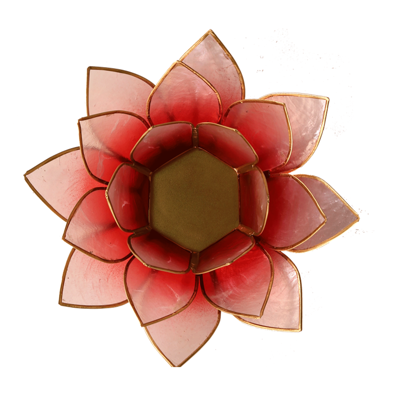 Lotus Teelichthalter - Rot/Rosa mit Goldrand aus Capiz Muscheln