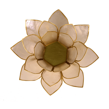 Lotus Teelichthalter - Natur und Goldfarbig - Aus Capiz-Muscheln - 13,5 cm