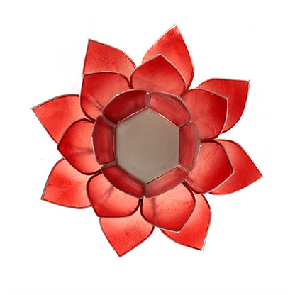 Lotus Teelichthalter rosa/rot silberfarbig aus Capiz Muscheln 13,5 cm