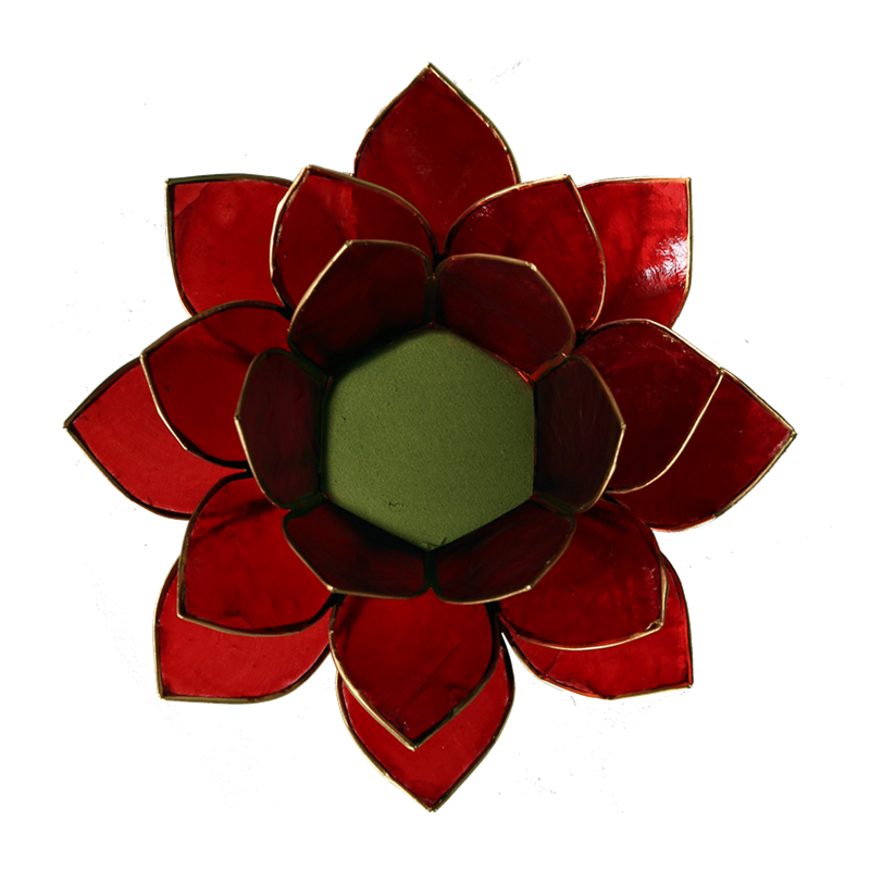 Lotus tea light holder red 1st chakra gold colored