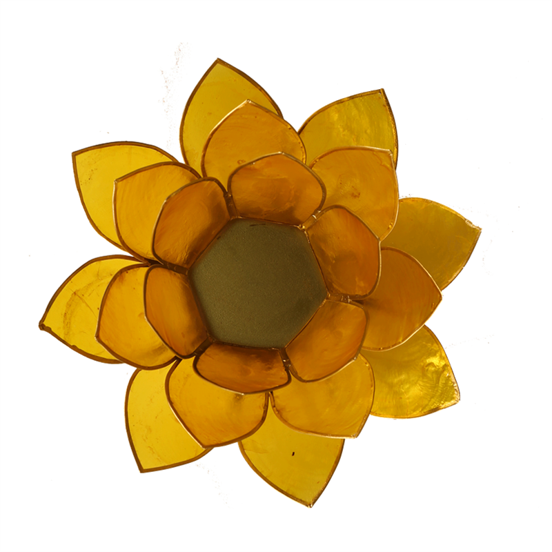 Lotus Teelichthalter gelb 3. Chakra goldfarbig aus Capiz Muscheln 13,5 cm
