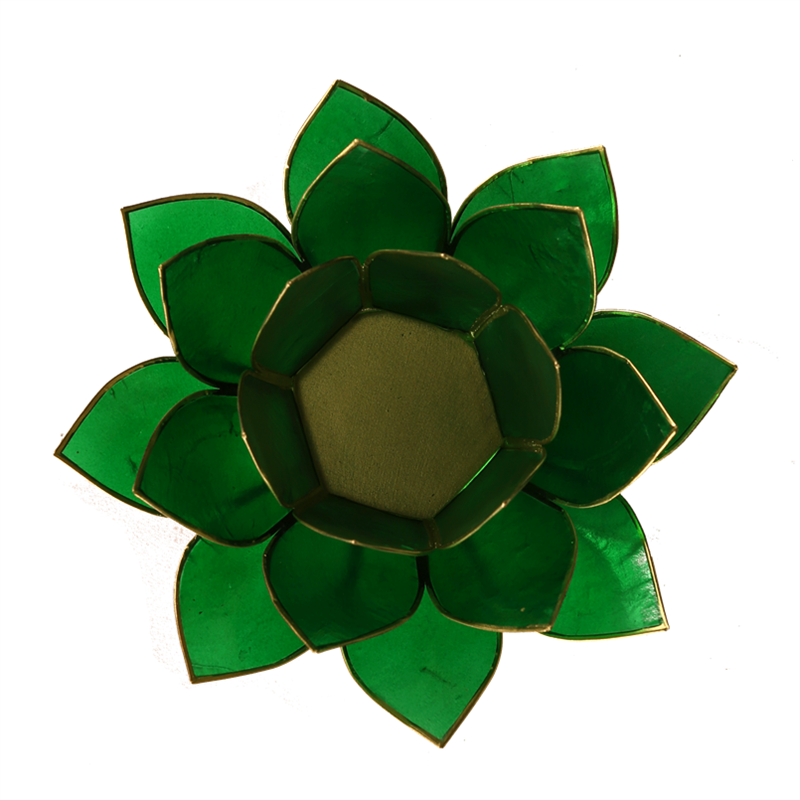 Lotus tea light holder green 4th chakra gold colored