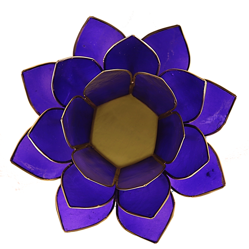 Lotus tea light holder indigo 6th chakra gold colored