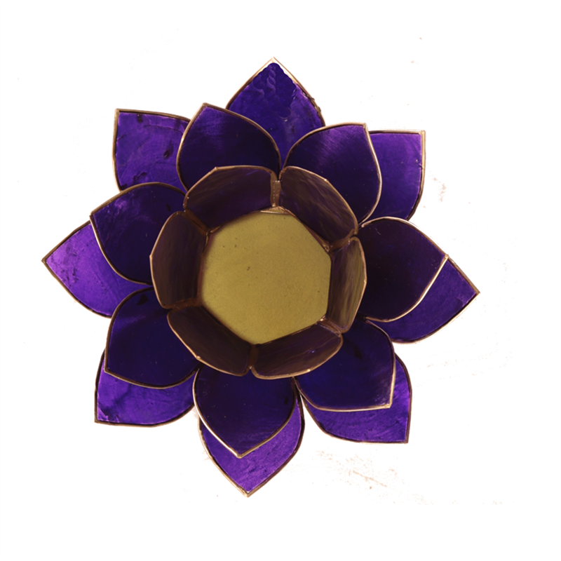 Lotus tea light holder violet 7th chakra gold colored