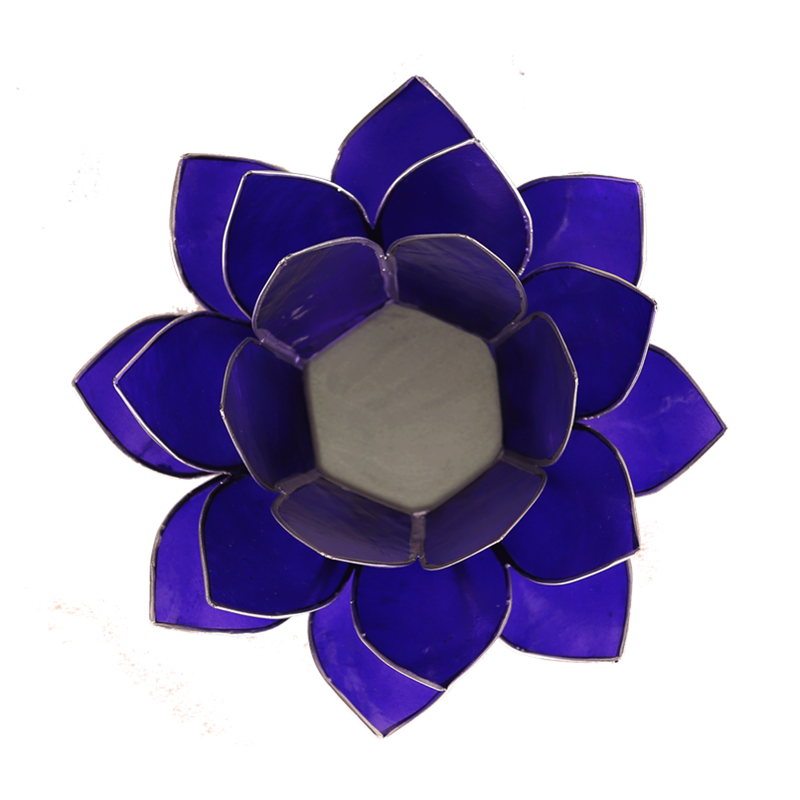 Lotus Teelichthalter indigo 6. Chakra silberfarbig