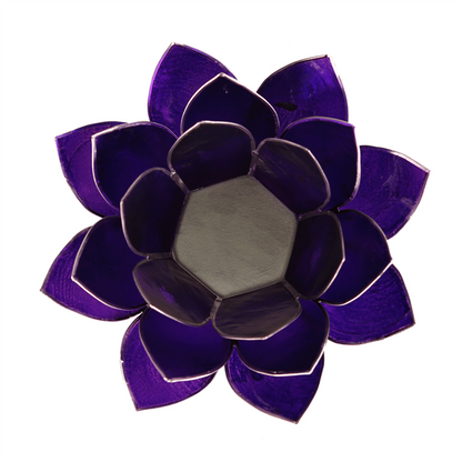 Lotus Teelichthalter violett 7. Chakra silberfarbig