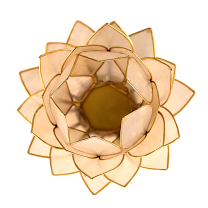 Eleganz in Beige und Gold - Großer Lotus Teelichthalter aus Capiz Muscheln