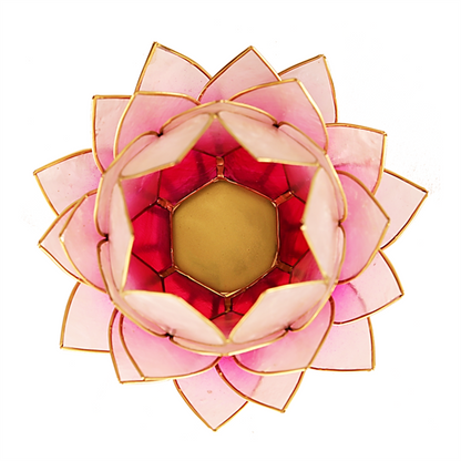Lotuszauber - Großer Teelichthalter aus Capiz Muscheln in Rosa und Gold