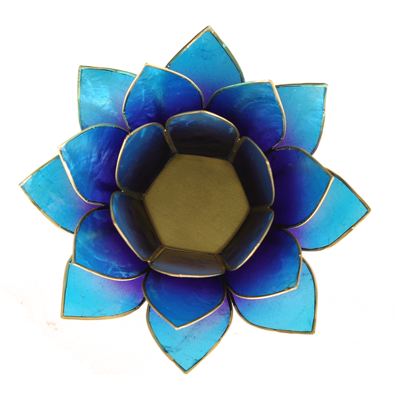 Lotus tea light holder blue gold colored