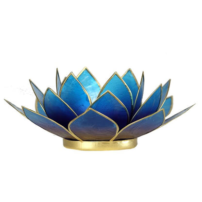 Lotus Teelichthalter - Blau mit Goldrand aus Capiz Muscheln