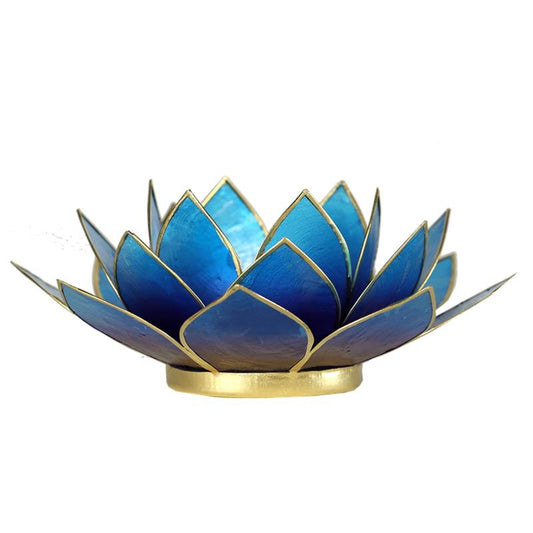Lotus tea light holder blue gold colored