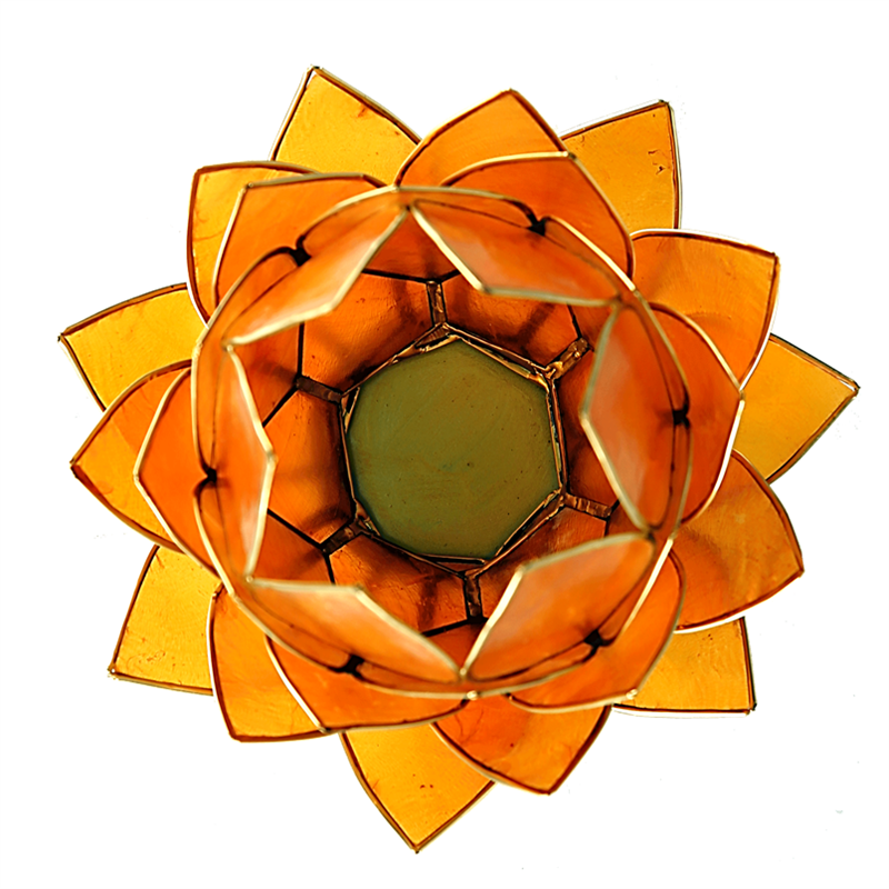 Lotus Teelichthalter - Orange und Goldfarbig - Aus Capiz-Muscheln groß