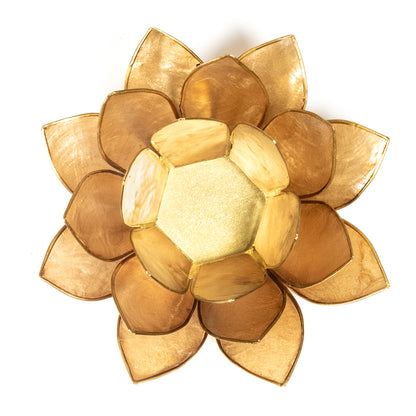 Lotus Teelichthalter - Beige und Goldfarbig - Aus Capiz-Muscheln - 13,5 cm