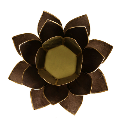 Lotus Teelichthalter: Schwarzes Design mit Goldglanz aus Capiz Muscheln, 13,5 cm