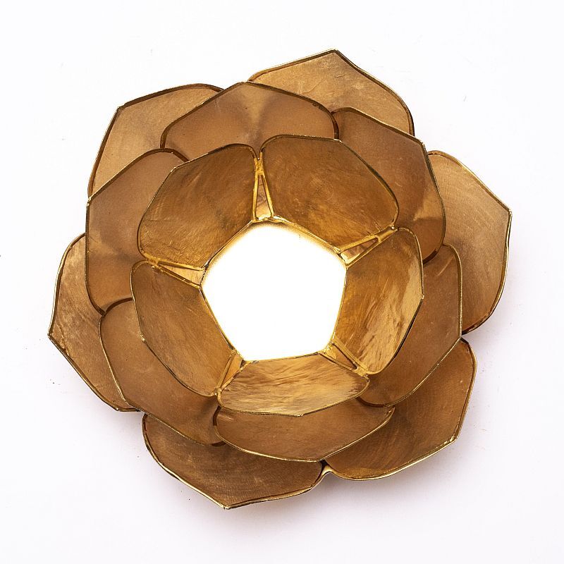 Lotus tealight holder smoky/beige with gold rim