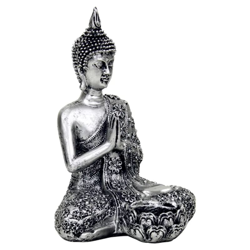 Buddha Teelichthalter – Meditierend – Silberfarben