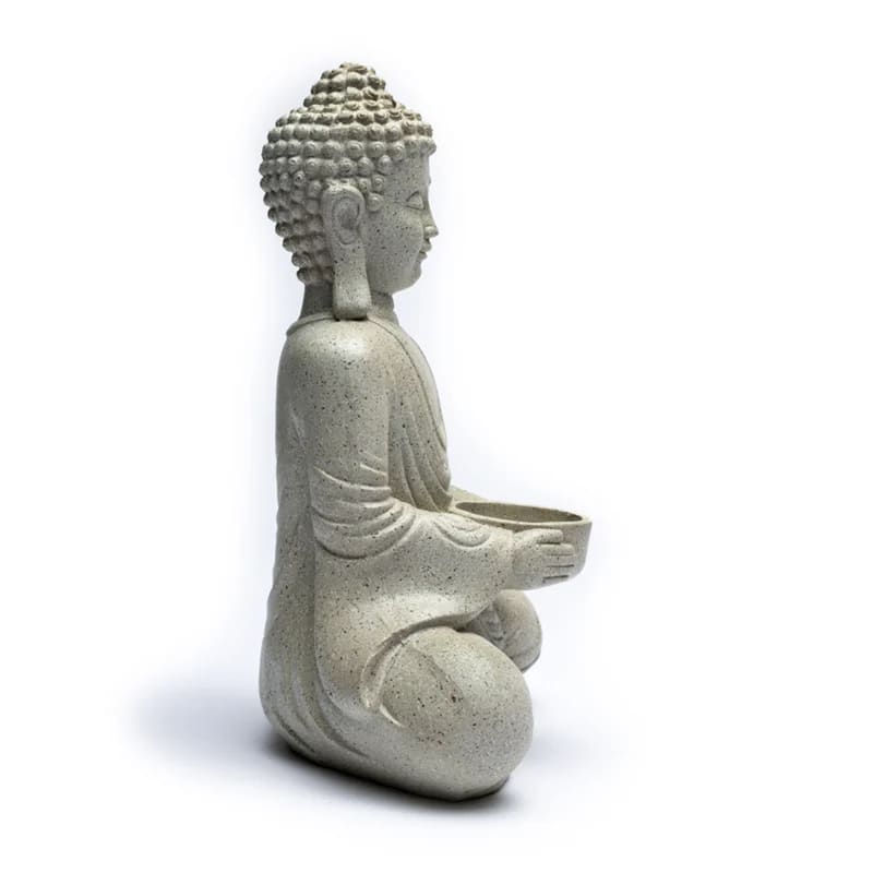 Meditating Buddha with candle holder stone gray