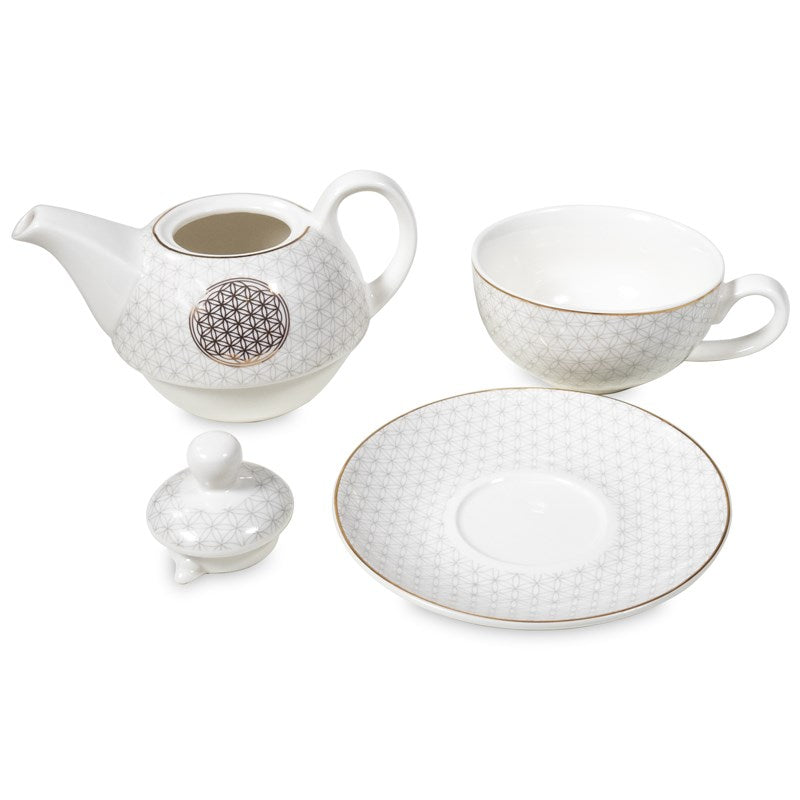 Tea for One Blume des Lebens – Bone China Porzellan – 400 ml – Gold
