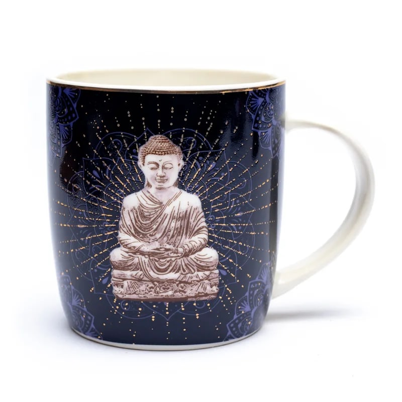 Tea cup with strainer and lid blue Buddha