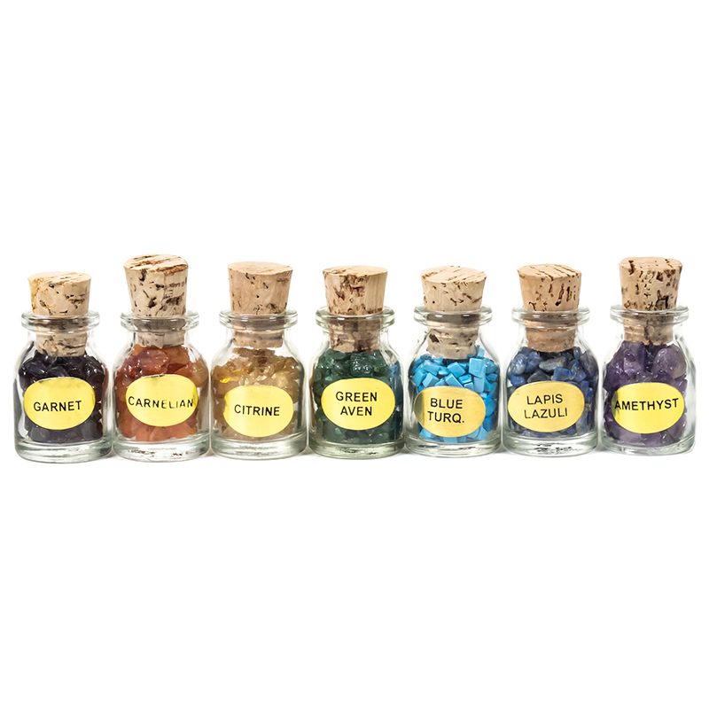 Chakra Edelstein-Geschenkfläschchen-Set - 7 kraftvolle Steine aus Indien