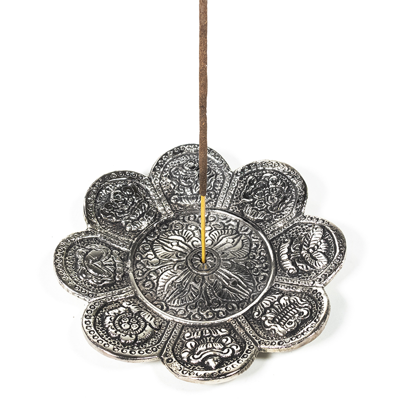 Räucherstäbchenhalter 8 Glückssymbole silberfarbig