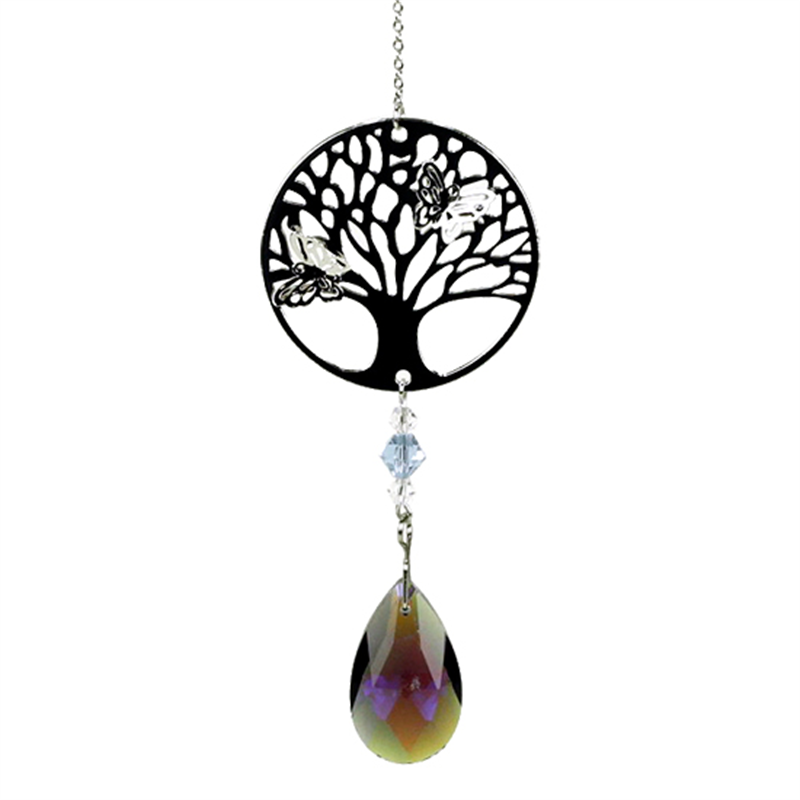 Tree of Life mit Regenbogen-Kristalltropfen violett - Feng Shui Eleganz