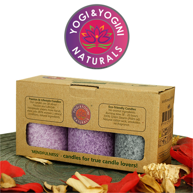 Yogi &amp; Yogini stearin candles 3 x MINDFULNESS