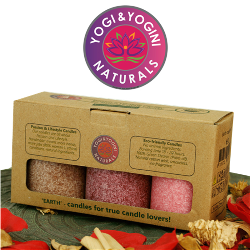 Yogi &amp; Yogini stearin candles 3 x EARTH