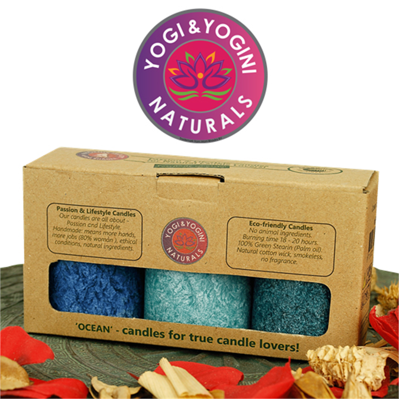 Yogi &amp; Yogini stearin candles 3 x OCEAN