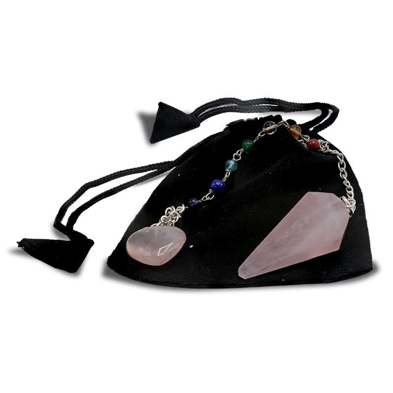 Pendel Rosenquarz mit Chakrakette