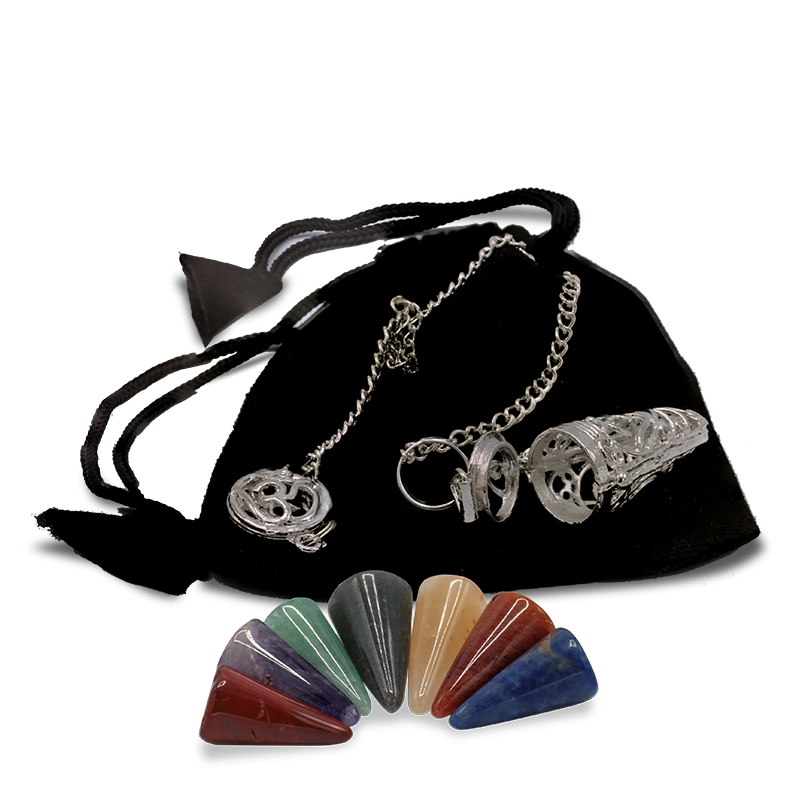 Pendulum OHM silver plated 7 chakras semi-precious stones