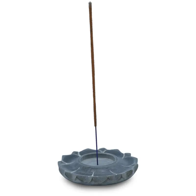 Lotus Kerzen- & Räucherstäbchenhalter – Speckstein Grau