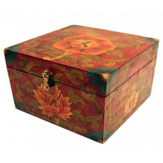 Treasure chest hand-painted with Tibetan motifs