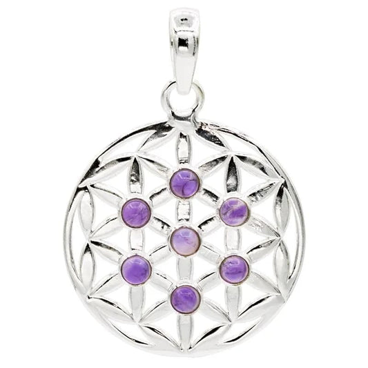Pendant Flower of Life 925 silver with amethyst