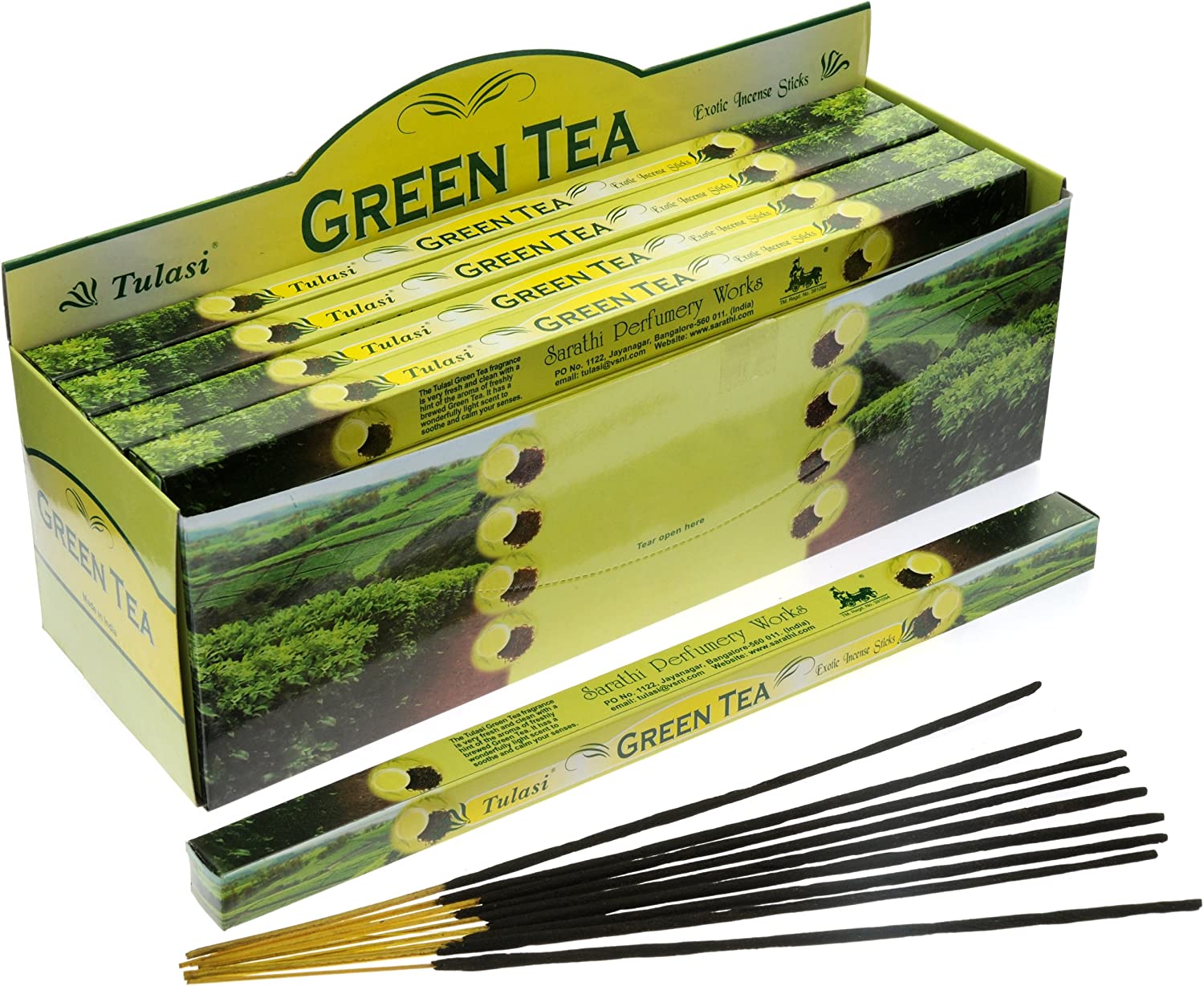 Tulasi Green Tea Räucherstäbchen - Frisches Grün, Beruhigender Duft