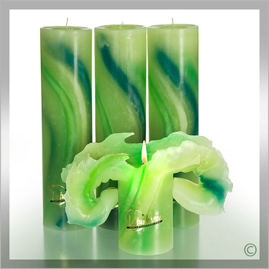 Lotuskerze AQUARELL Grün Töne (28 cm) - Die Kerze mit dem Blüteneffekt